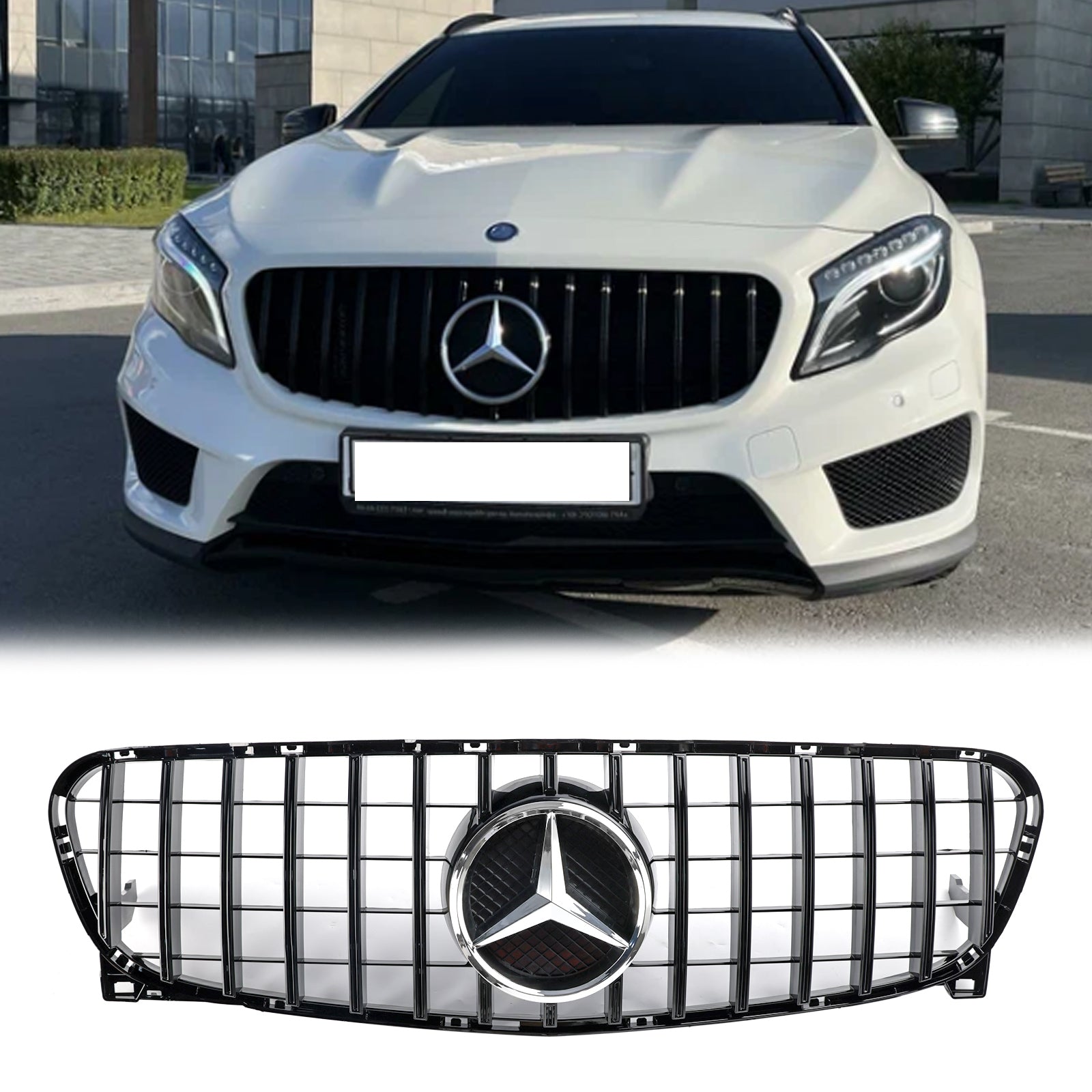 Parrilla delantera de parachoques negra estilo GT para Mercedes Benz Clase GLA W156 X156 GLA200/220/250/GLA45 2013-2017