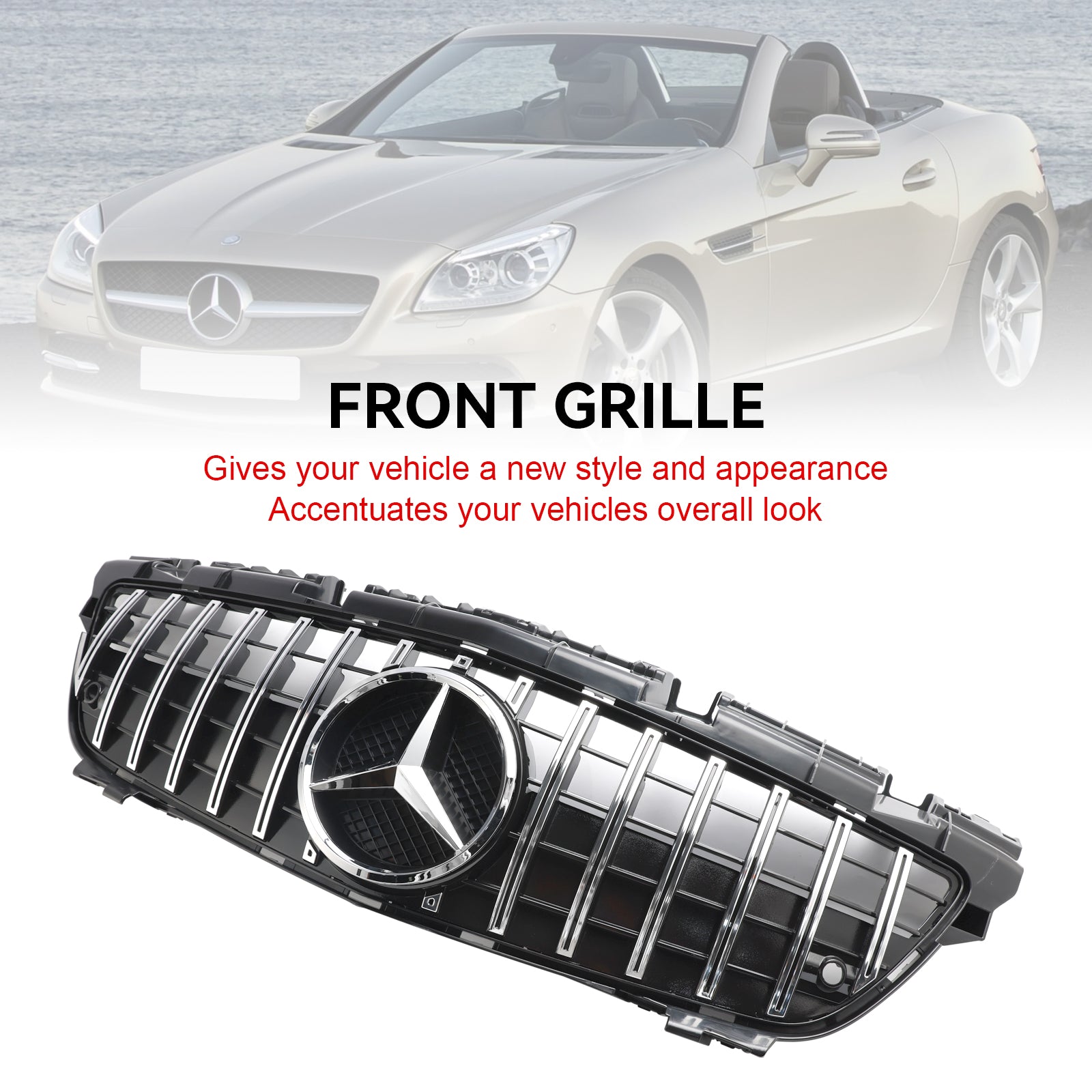 Grille de pare-chocs avant chromée style GT pour Mercedes Benz Classe SLK R172 SLK200/250/350/SLK55 AMG 2011-2016