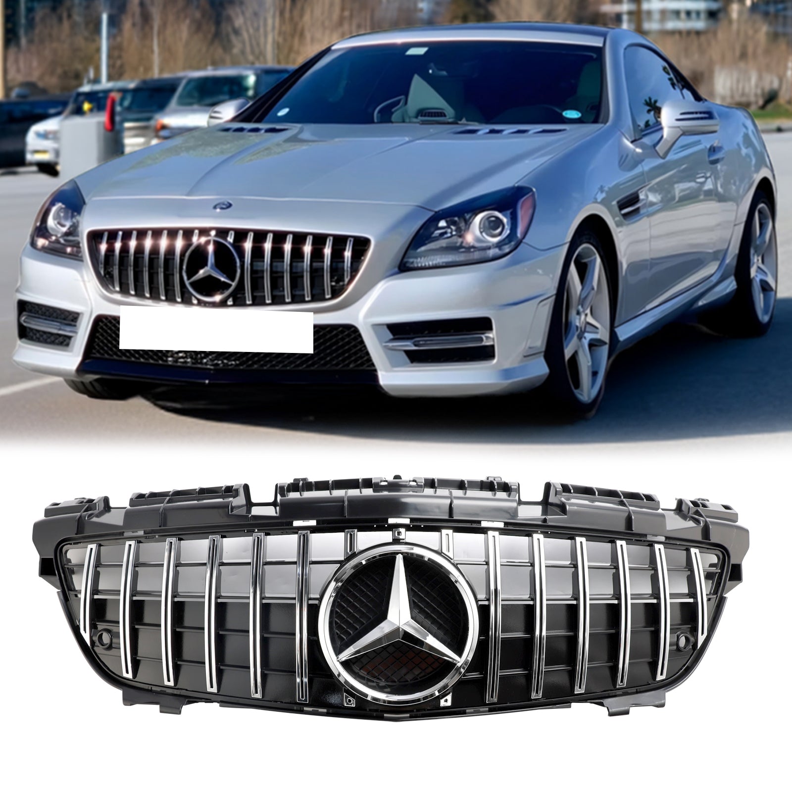 Parrilla delantera cromada estilo GT para Mercedes Benz Clase SLK R172 SLK200/250/350/SLK55 AMG 2011-2016