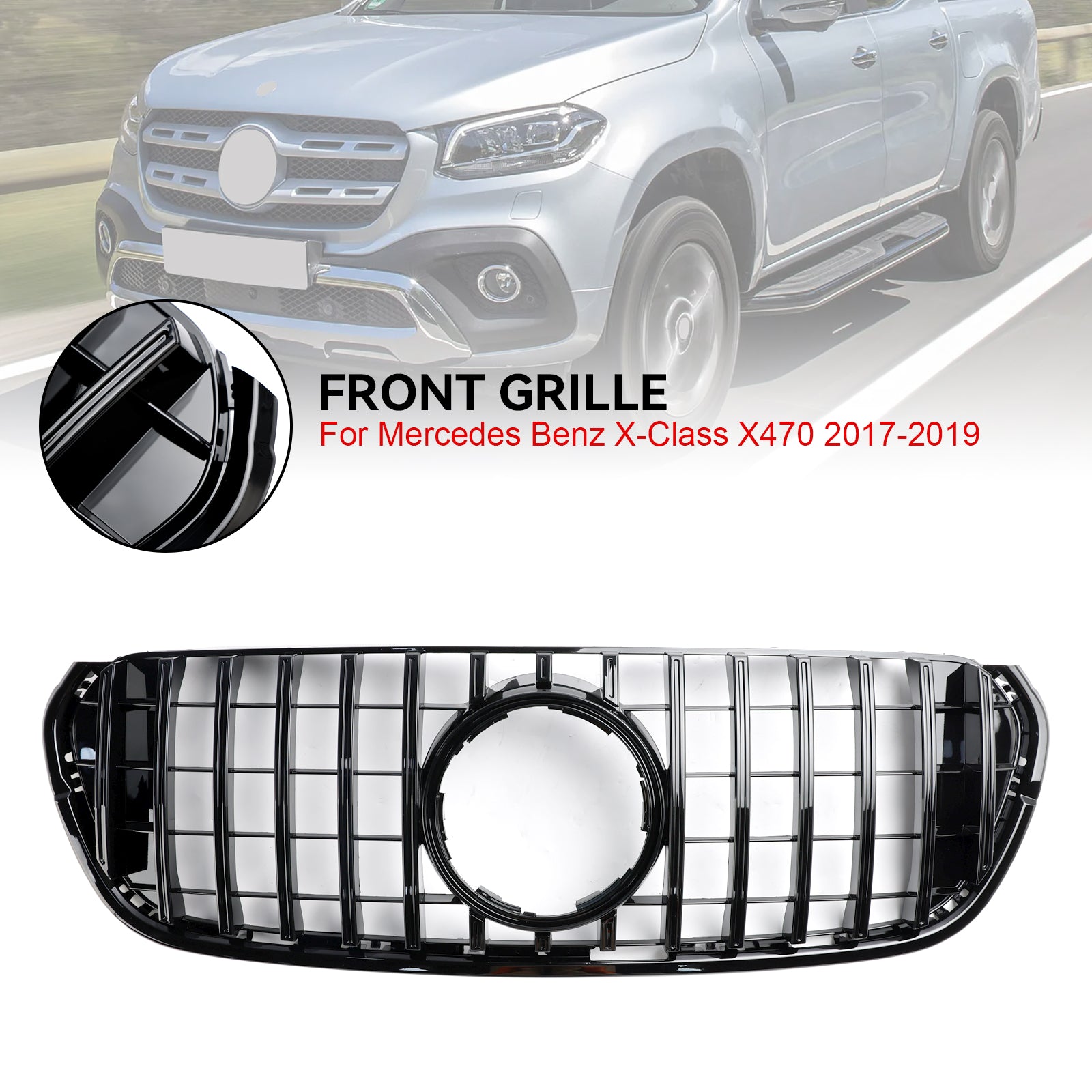 Mercedes Benz X-Class X470 W470 X220d X250d X350d 2017-2019 Front Bumper Grill Black AMG Style Grille