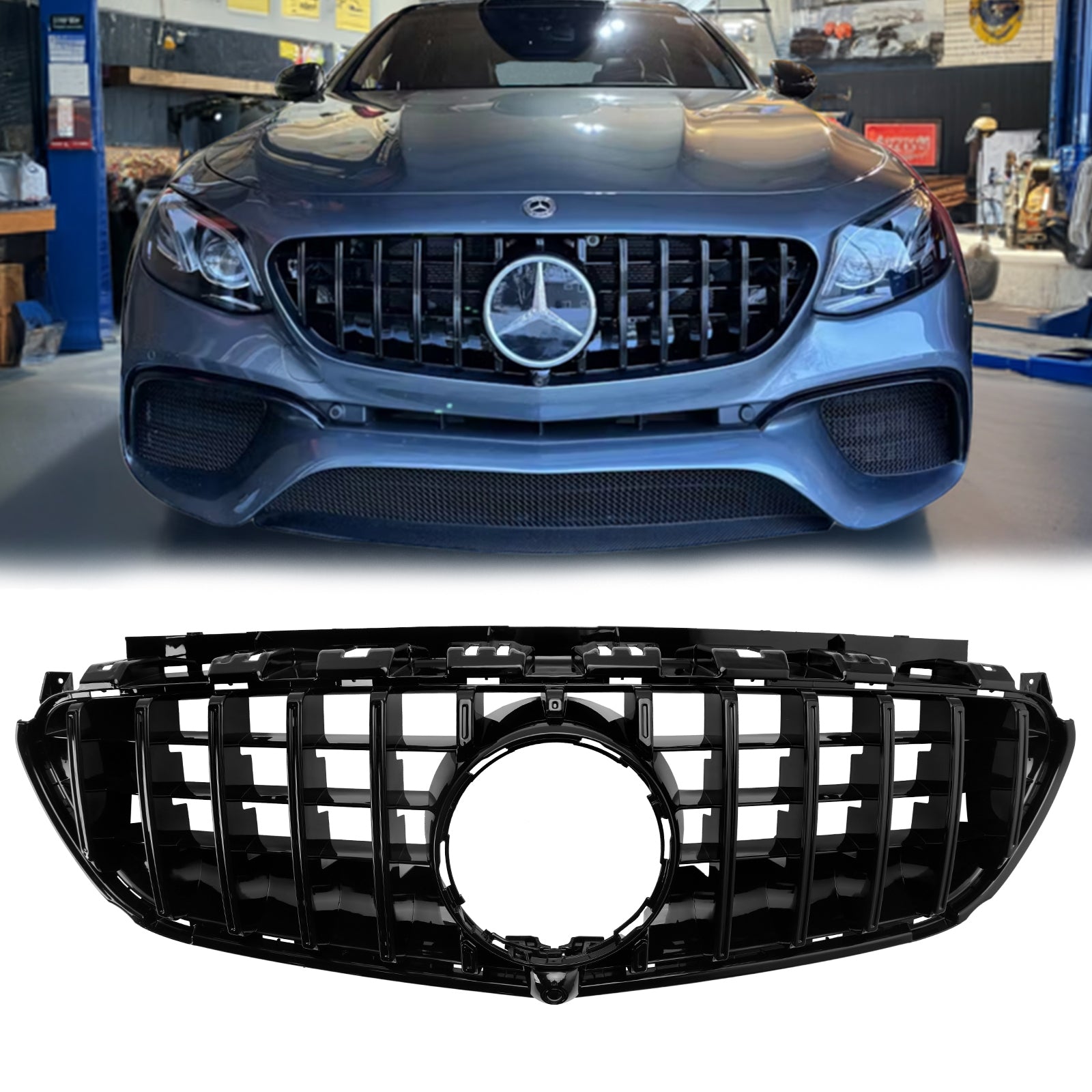 2016-2020 Mercedes Benz E Class W213 AMG E63 E63S GT Grill Front Glossy Black Grille Panamericana Style