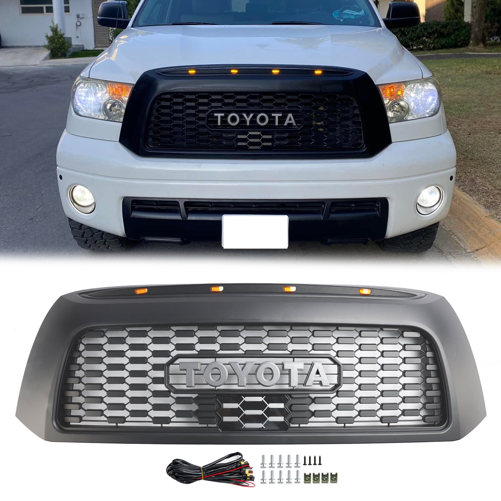 Grille de pare-chocs avant en nid d'abeille de style TRD PRO pour Toyota Tundra 2006-2013 Grille noire avec LED