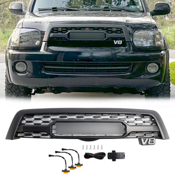 2005-2007 Toyota Sequoia TRO PRO Style Front Bumper Grill Matte Black Grille W/ LED Light & TOYOTA Letter