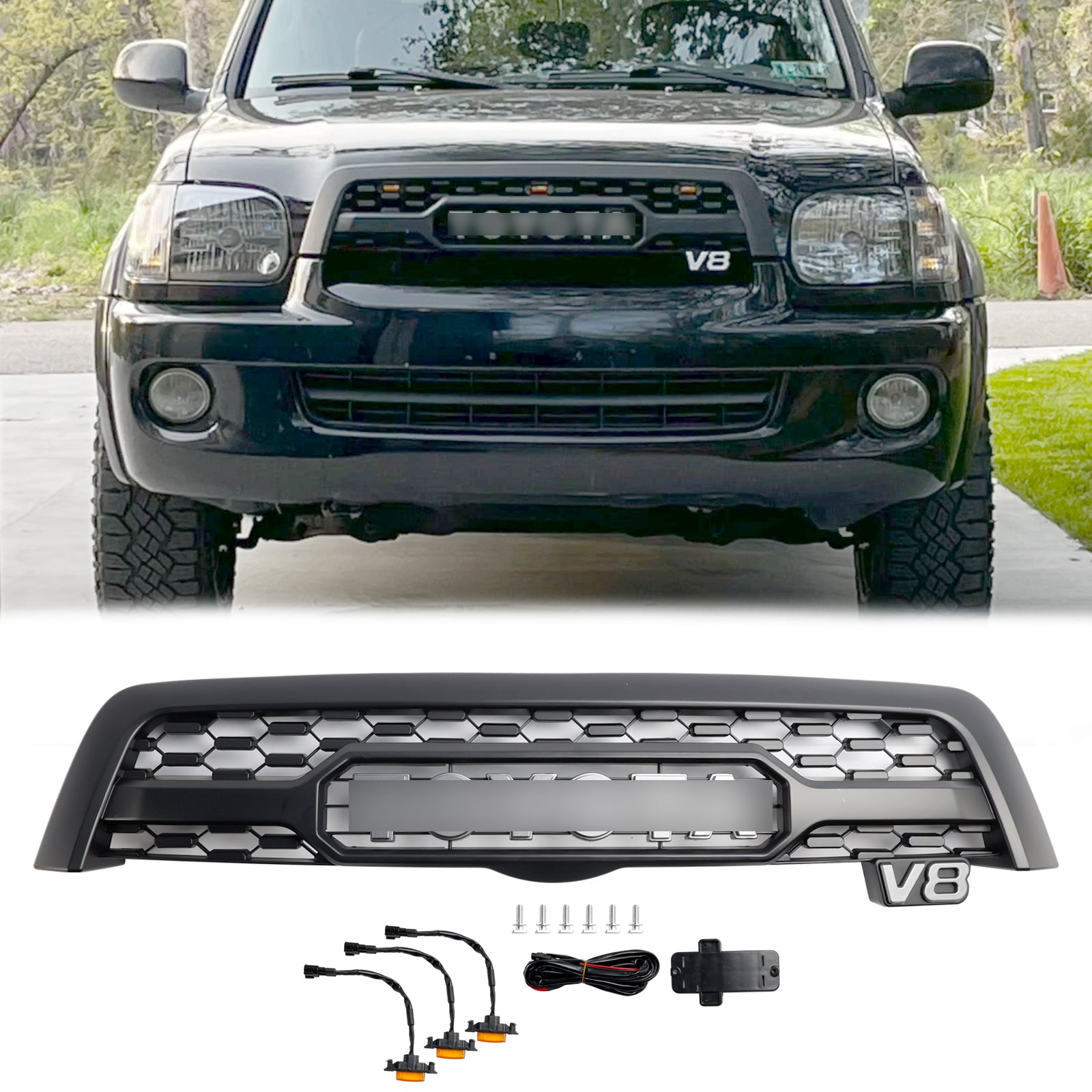 2005-2007 Toyota Sequoia TRO PRO Style Front Bumper Grill Matte Black Grille W/ LED Light