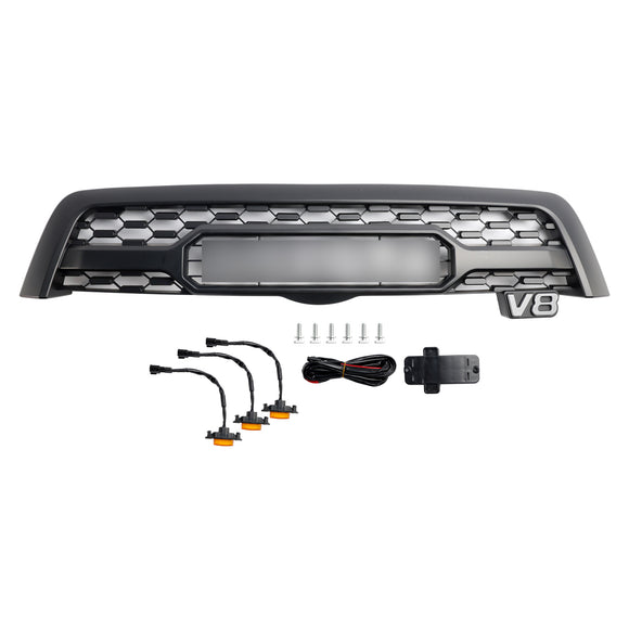 Parrilla de parachoques delantero estilo Toyota Sequoia TRD PRO 2005-2007, rejilla negra mate con luz LED