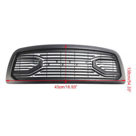 2009-2012 Dodge Ram 1500 Matte Black Big Horn Grill With LED Light Front Bumper Replacement Grille + RAM Letter - 0