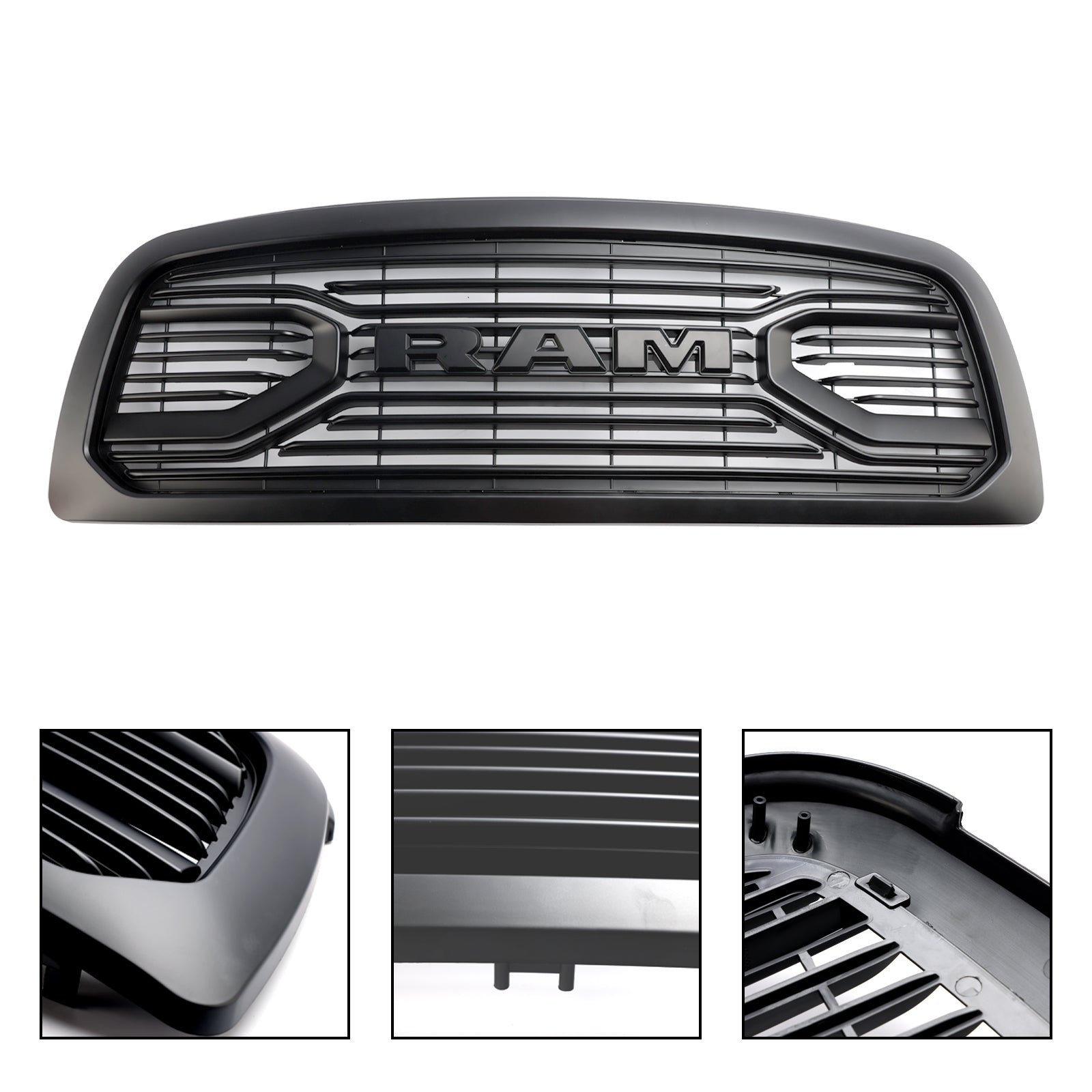 2009-2012 Dodge Ram 1500 Matte Black Big Horn Grill With LED Light Front Bumper Replacement Grille