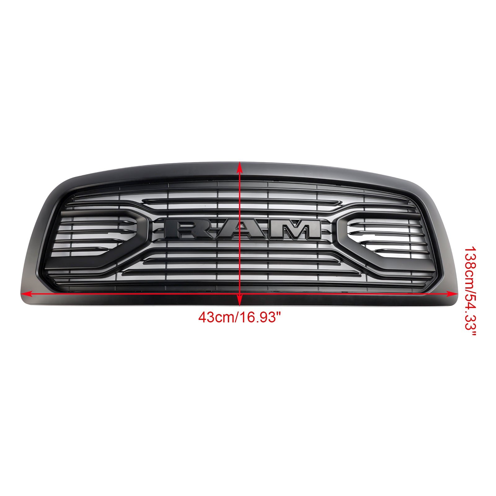 Parrilla delantera de repuesto estilo Big Horn para Dodge Ram 1500 2009-2012, color negro mate, con luces LED - 0