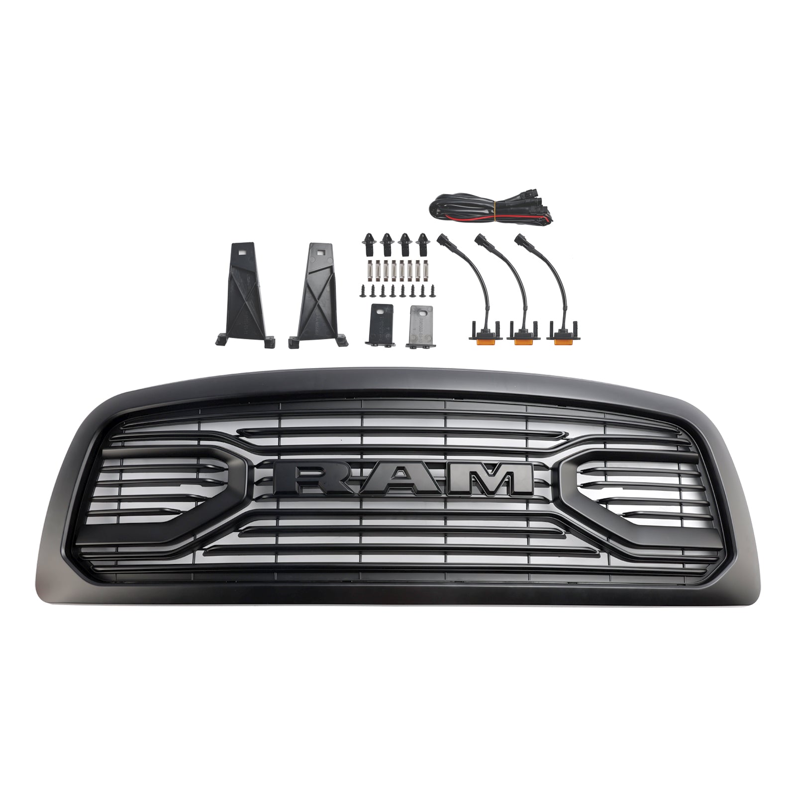 2009-2012 Dodge Ram 1500 Matte Black Big Horn Grill With LED Light Front Bumper Replacement Grille