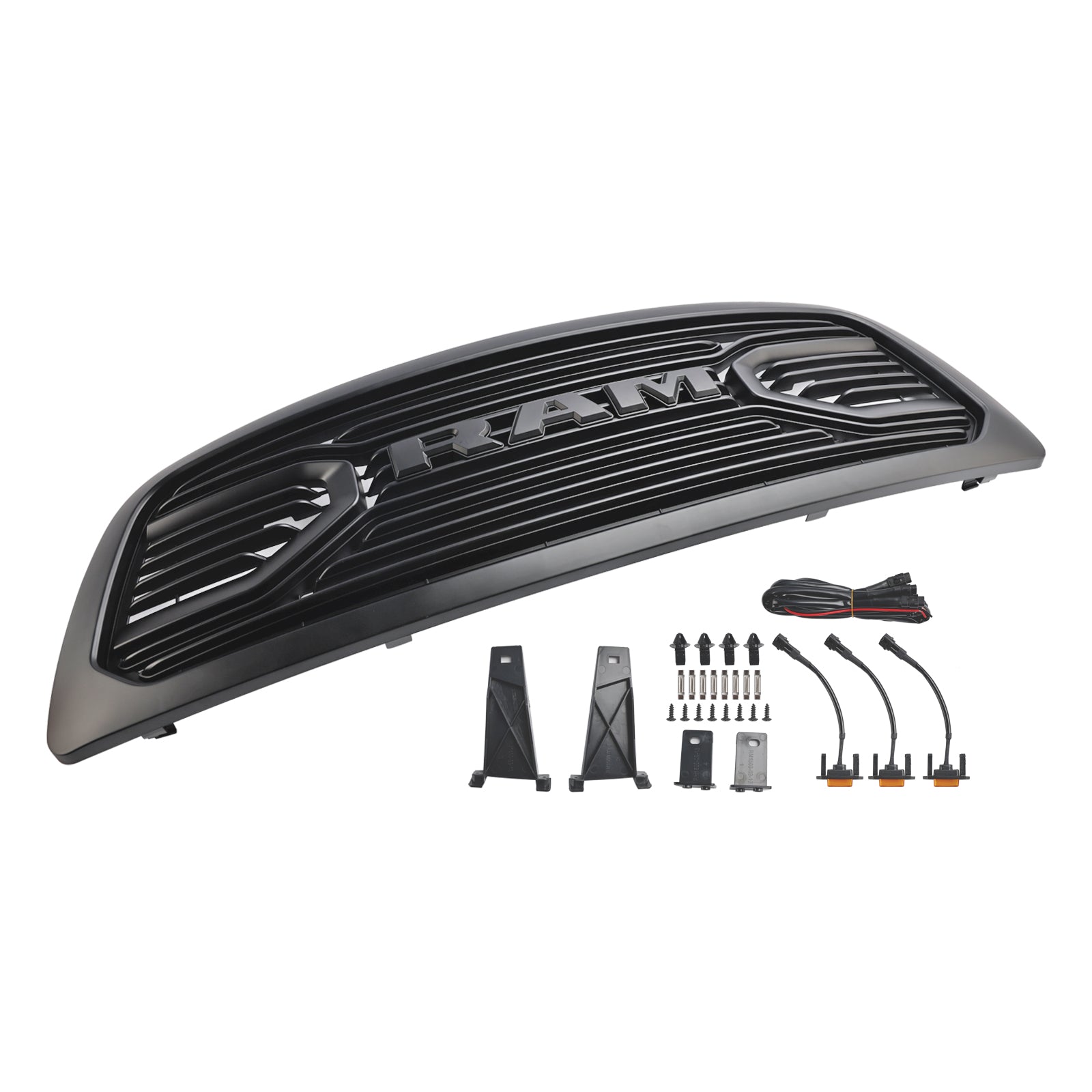 Parrilla delantera de repuesto estilo Big Horn para Dodge Ram 1500 2009-2012, color negro mate, con luces LED