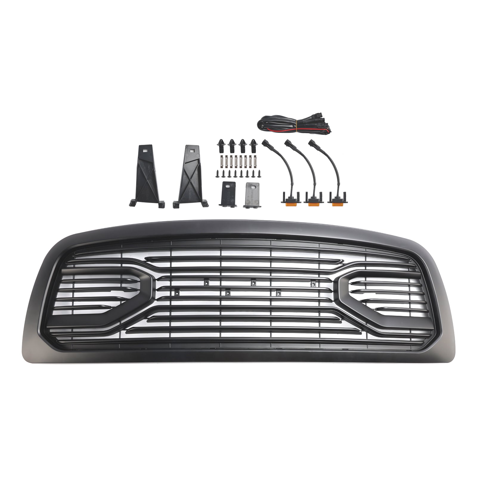 2009-2012 Dodge Ram 1500 Matte Black Big Horn Grill With LED Light Front Bumper Replacement Grille