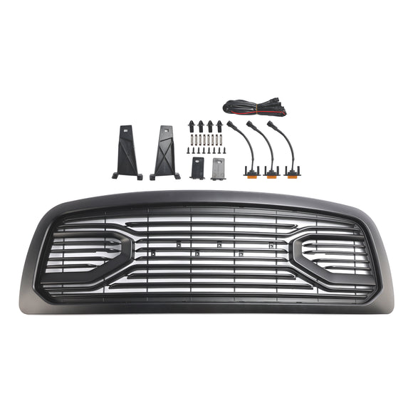 Parrilla Big Horn negra mate para Dodge Ram 1500 2009-2012 con rejilla de repuesto para parachoques delantero con luz LED