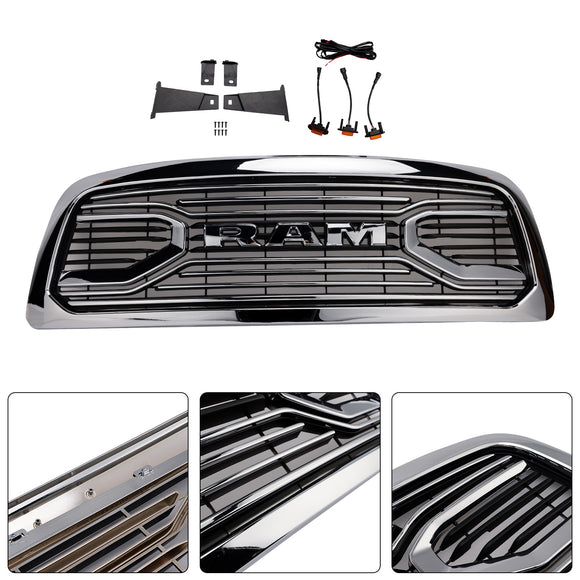 Dodge Ram 1500 2009-2012 W/ Led Light Grille Chrome Front Bumper Grill