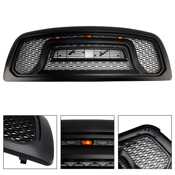 Dodge Ram 1500 2009-2012 Rebel Style Grill Front Bumper Black Replacement Grille W/ LED & RAM Letter