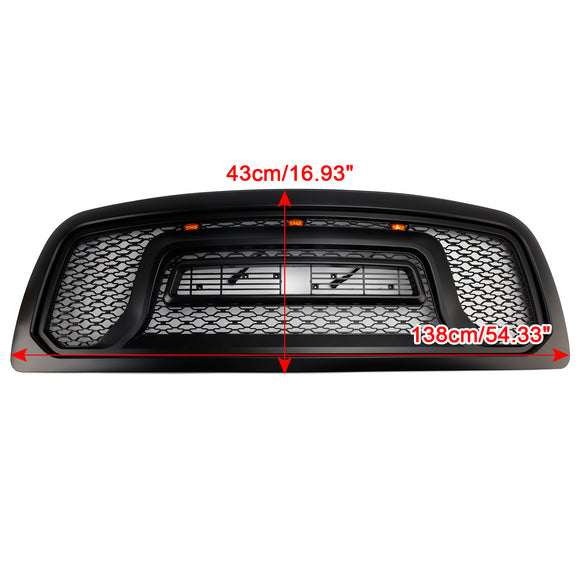 Dodge Ram 1500 2009-2012 Rebel Style Grill Front Bumper Black Replacement Grille W/ LED & RAM Letter