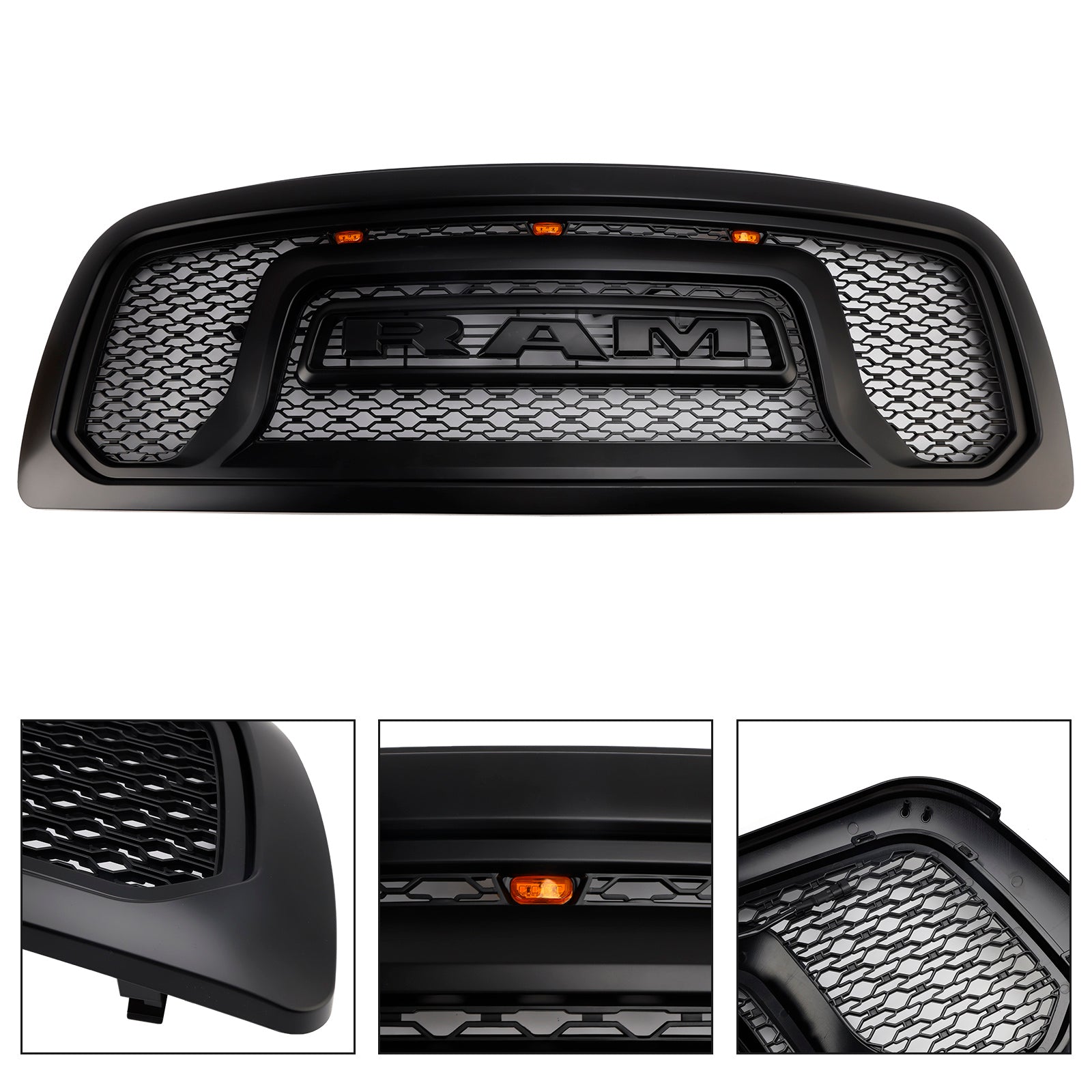 Dodge Ram 1500 2009-2012 Rebel Style Grill Front Bumper Black Replacement Grille W/ LED