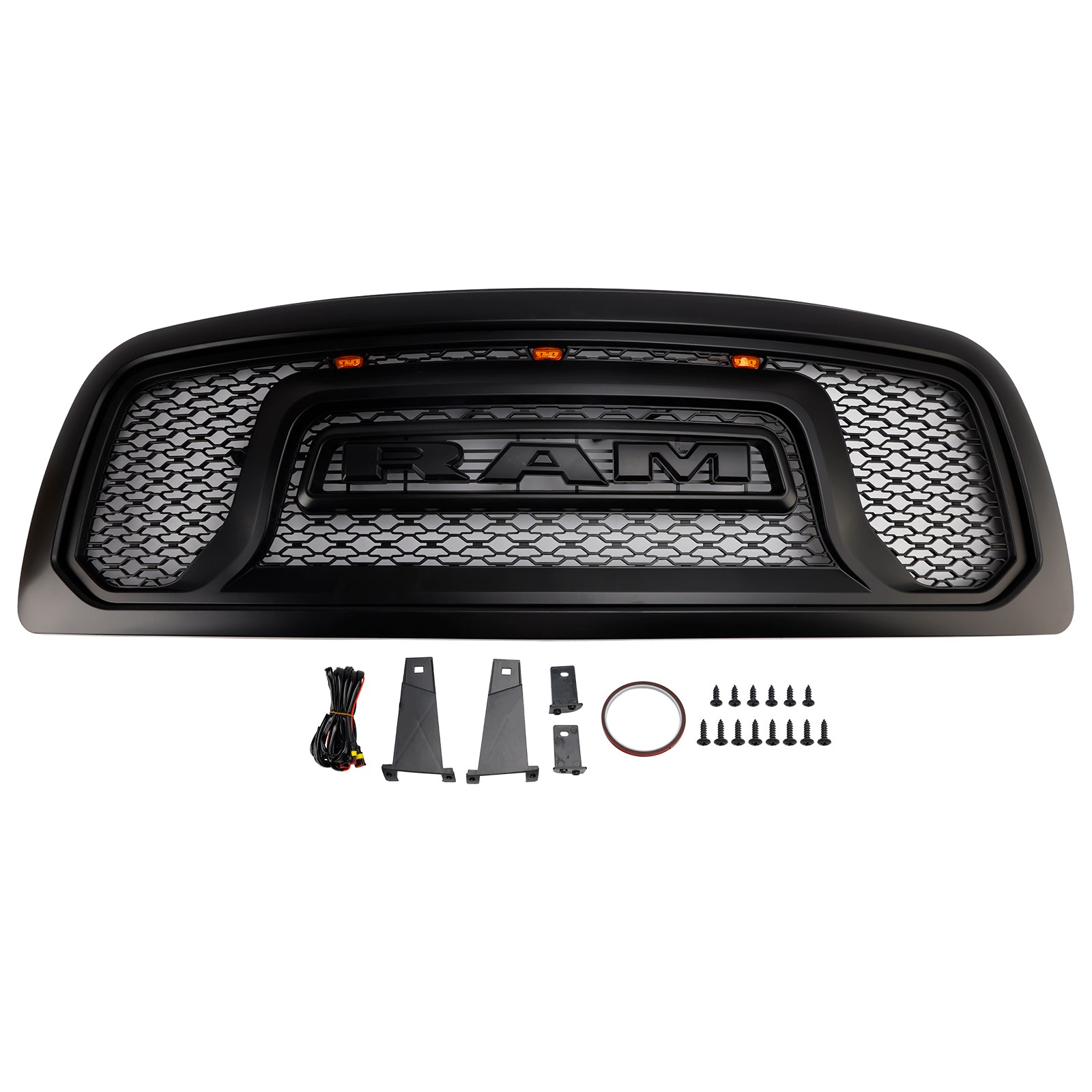 Dodge Ram 1500 2009-2012 Rebel Style Grill Front Bumper Black Replacement Grille W/ LED