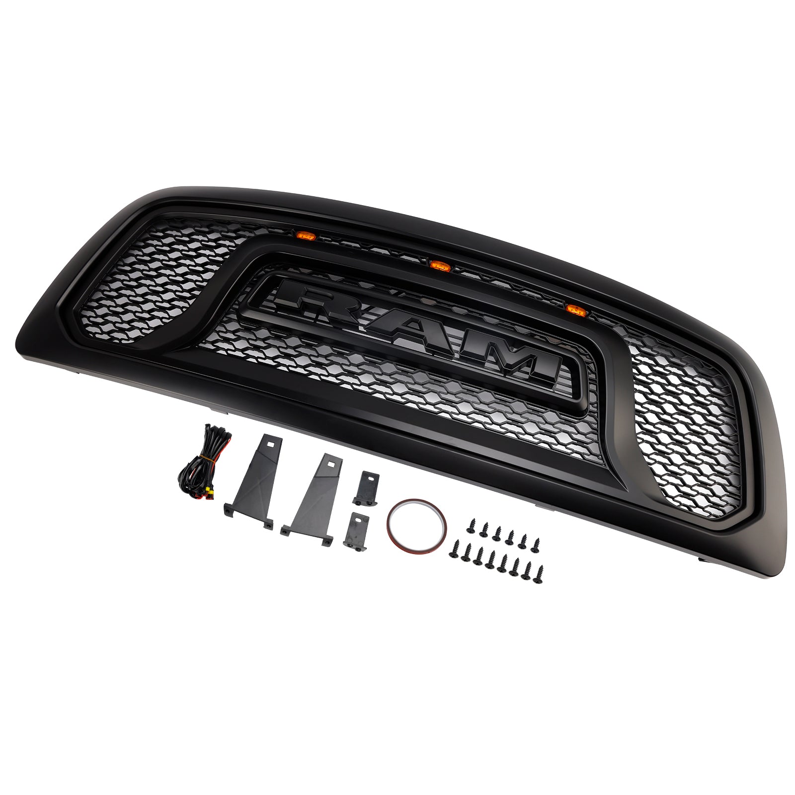 Dodge Ram 1500 2009-2012 Rebel Style Grill Front Bumper Black Replacement Grille W/ LED