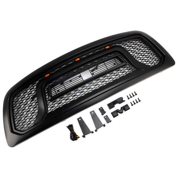Dodge Ram 1500 2009-2012 Rebel Style Grill Front Bumper Black Replacement Grille W/ LED & RAM Letter