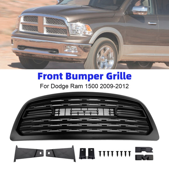 Dodge Ram 1500 2009-2012 Rebel Style Grill Front Bumper Black Replacement Grille W/ LED & RAM Letter