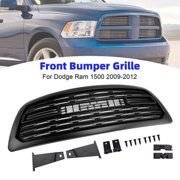 Dodge Ram 1500 2009-2012 Rebel Style Grill Front Bumper Black Replacement Grille W/ LED & RAM Letter