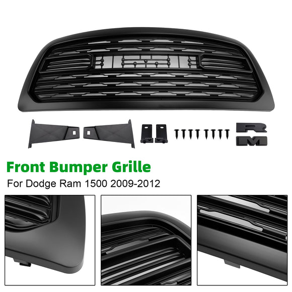 Dodge Ram 1500 2009-2012 Rebel Style Grill Front Bumper Black Replacement Grille W/ LED & RAM Letter