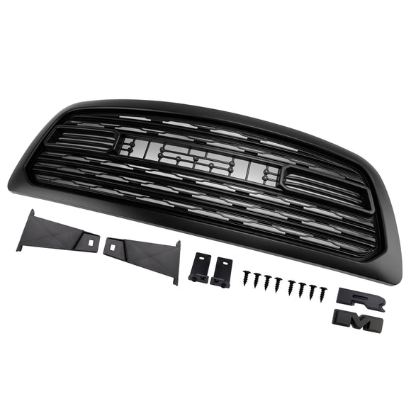 Dodge Ram 1500 2009-2012 Rebel Style Grill Front Bumper Black Replacement Grille W/ LED & RAM Letter