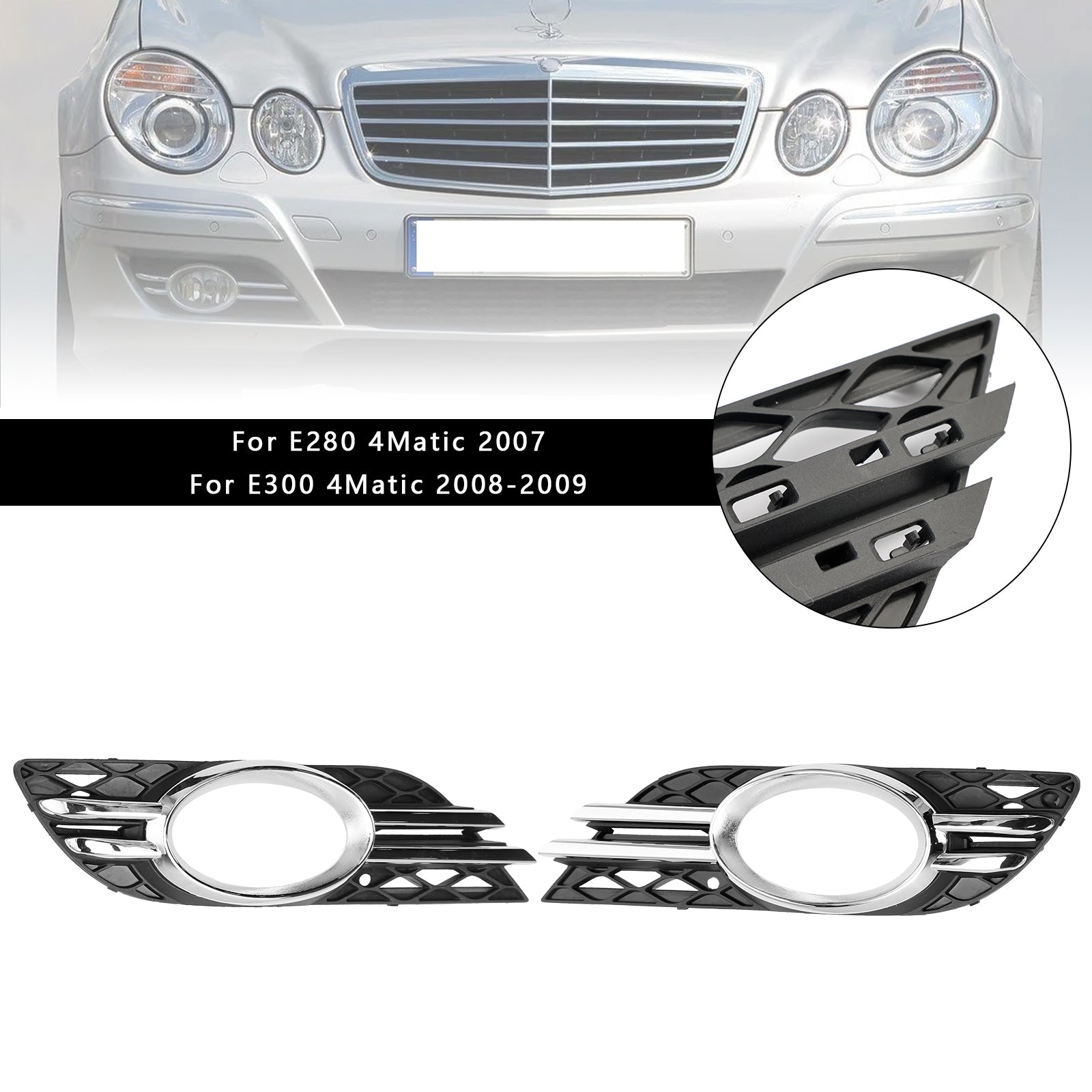 Ensemble de garnitures de phares antibrouillard 2 pièces pour Mercedes Benz Classe E W211 E280/300/320/350/550/E63 2007-2009