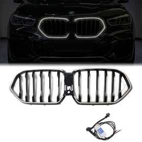Czarna kratka przedniego zderzaka Grill pasuje do BMW X6 G06 M60i 2023-2025 z otworem na kamerę z diodą LED