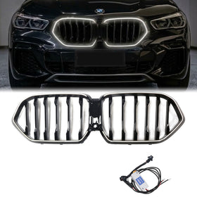 Zwart Voorbumper Grille Grill Fit BMW X6 G06 M60i 2023-2025 W/Cameragat Met LED