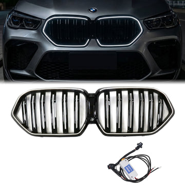 BMW X6 G06 LCI 2023-2026 Double Slat LED Grille Front Bumper Replacement Black Grill