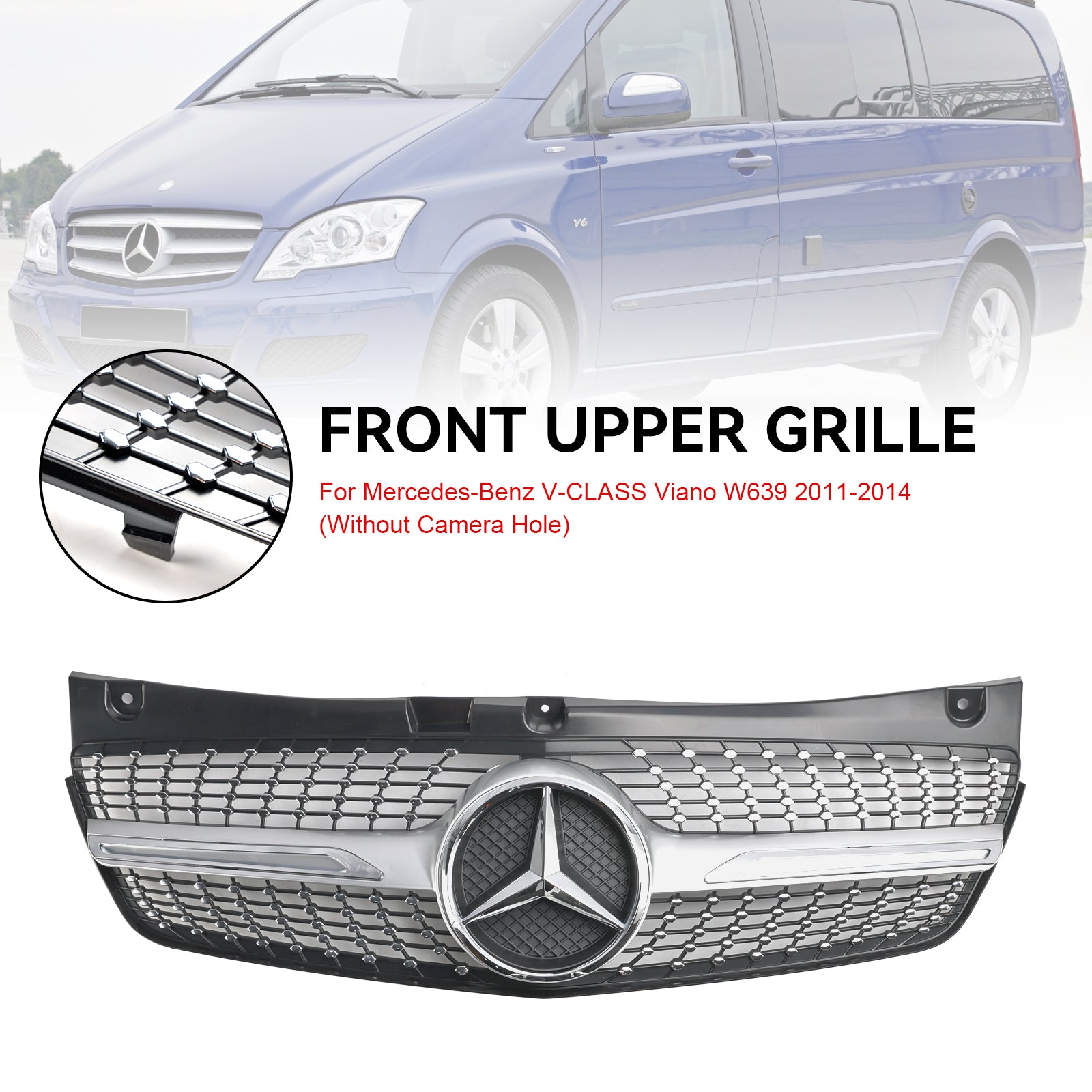 Grille de pare-chocs avant de remplacement en diamant pour Mercedes-Benz Classe V Viano W639 2011-2014