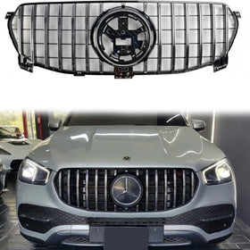 Mercedes-Benz GLE-Class W167 2019-2022 From Grille Upper Bumper Replacement Glossy Black Grill