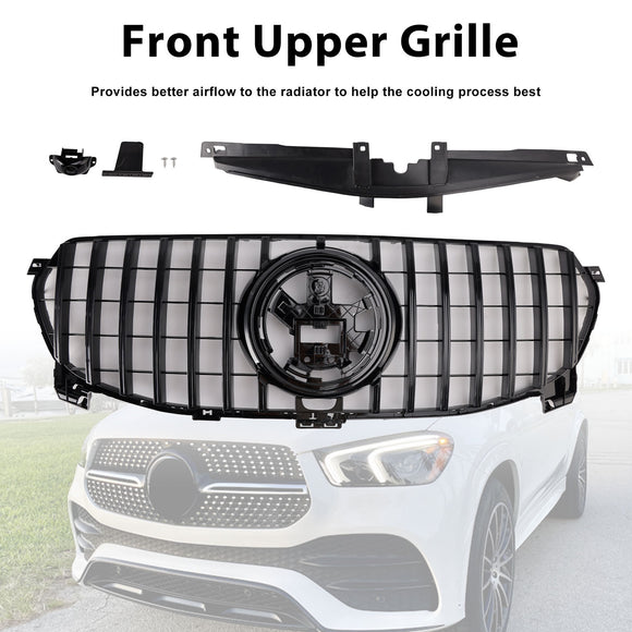 Front Bumper GT Style Grille Upper Replacement Black Grill For Mercedes-Benz GLE-Class W167 2019-2022
