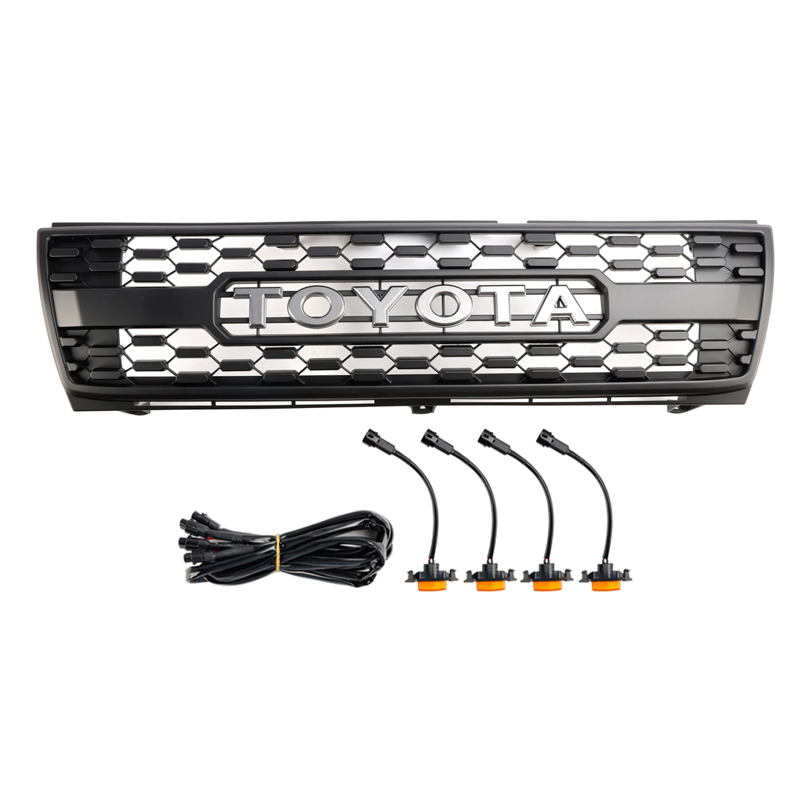 1997-2000 Toyota Tacoma Honeycomb Front Bumper Grill TRD PRO Style Black Grille W/ LED Light