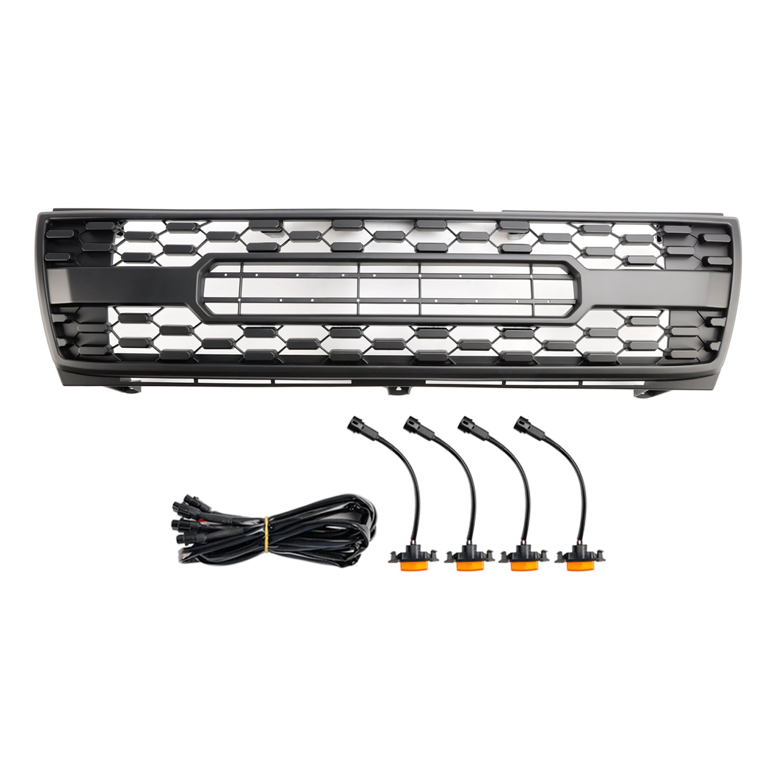 Parachoques delantero tipo panal de abeja para Toyota Tacoma 1997-2000, estilo TRD PRO, color negro, con luz LED