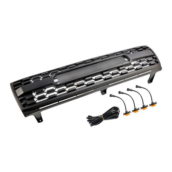 TRD PRO-Stil | Toyota Tacoma | 1997-2000| Frontstoßstange | Mattschwarzer Ersatzgrill + LED-Licht + Buchstabe