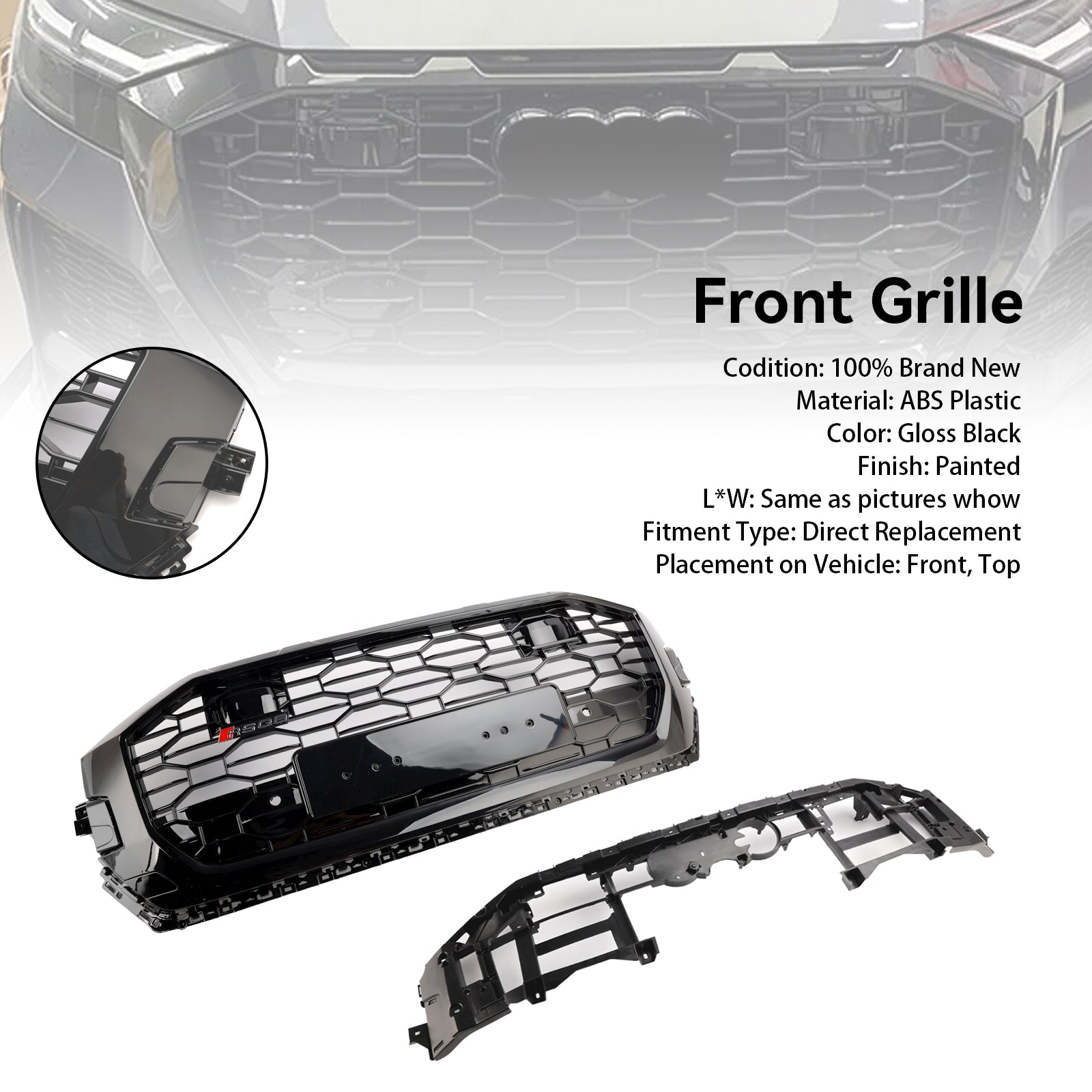 Audi Q8 SQ8 2019-2023 RSQ8 Style Grille de calandre avant en nid d'abeille Grille de calandre noire brillante