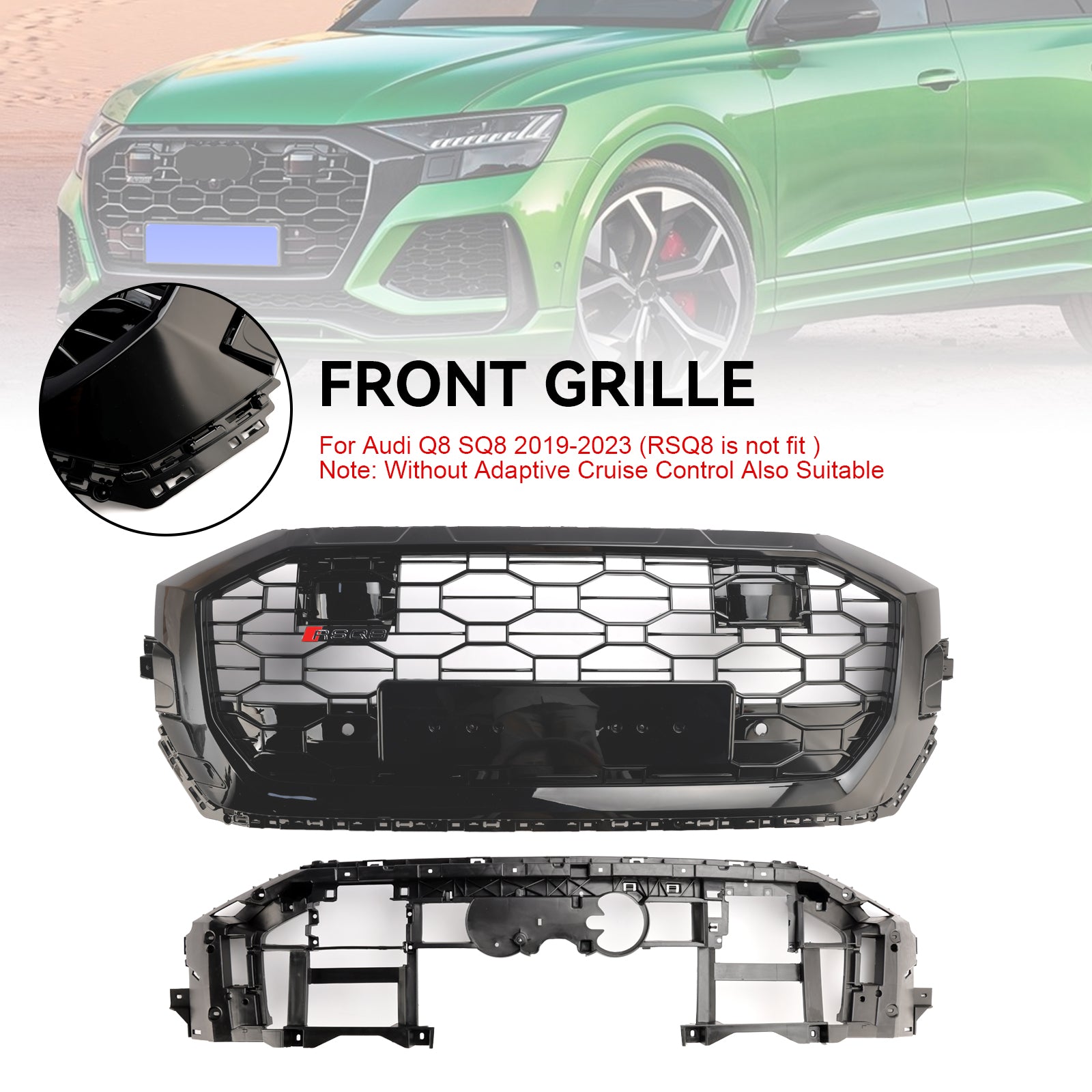 Audi Q8 SQ8 2019-2023 RSQ8 Style Grille de calandre avant en nid d'abeille Grille de calandre noire brillante