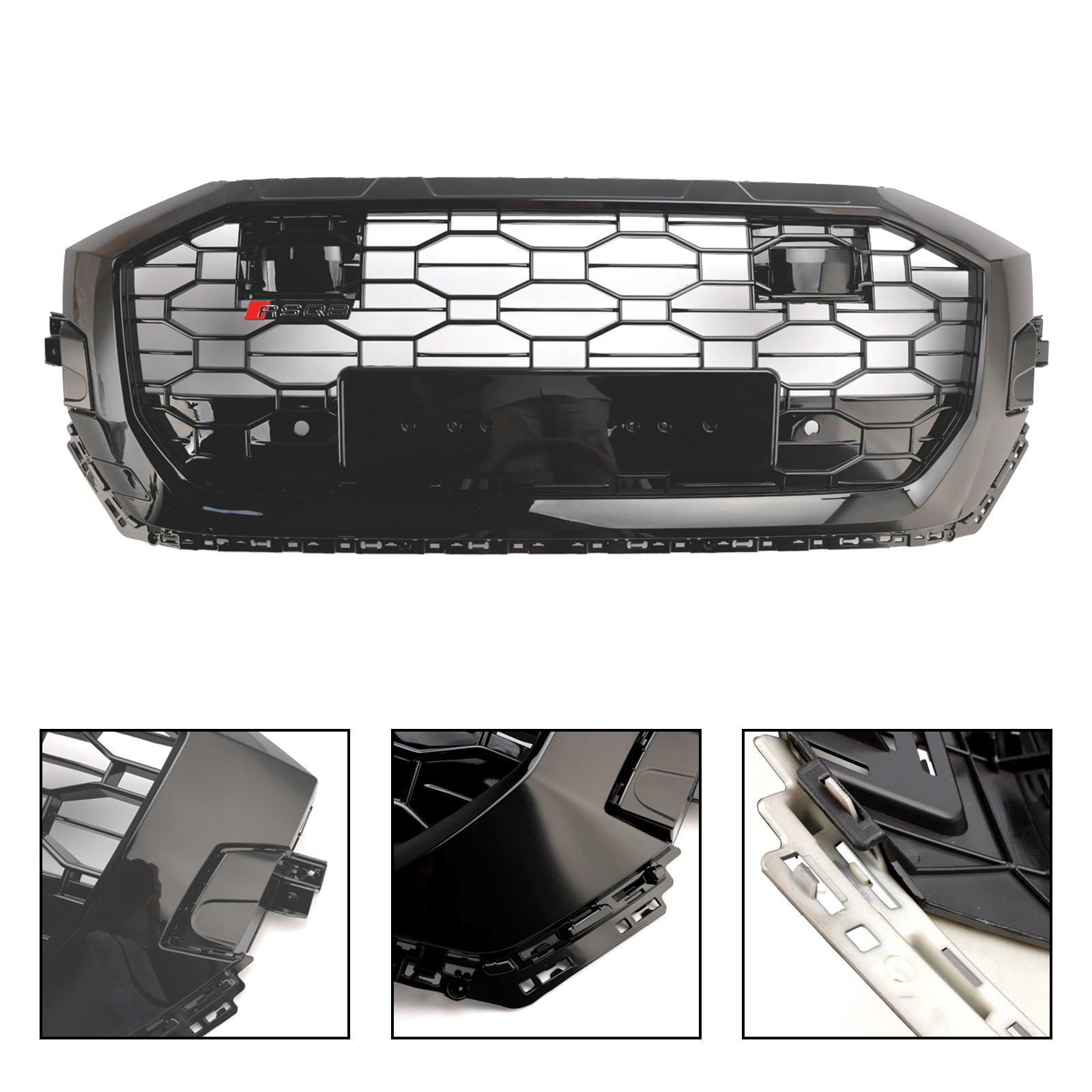 Audi Q8 SQ8 2019-2023 RSQ8 Style Grille de calandre avant en nid d'abeille Grille de calandre noire brillante