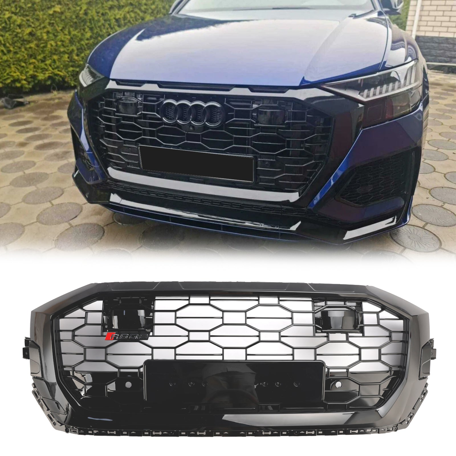 Audi Q8 SQ8 2019-2023 RSQ8 Style Front Honeycomb Mesh Grill Gloss Black Grille