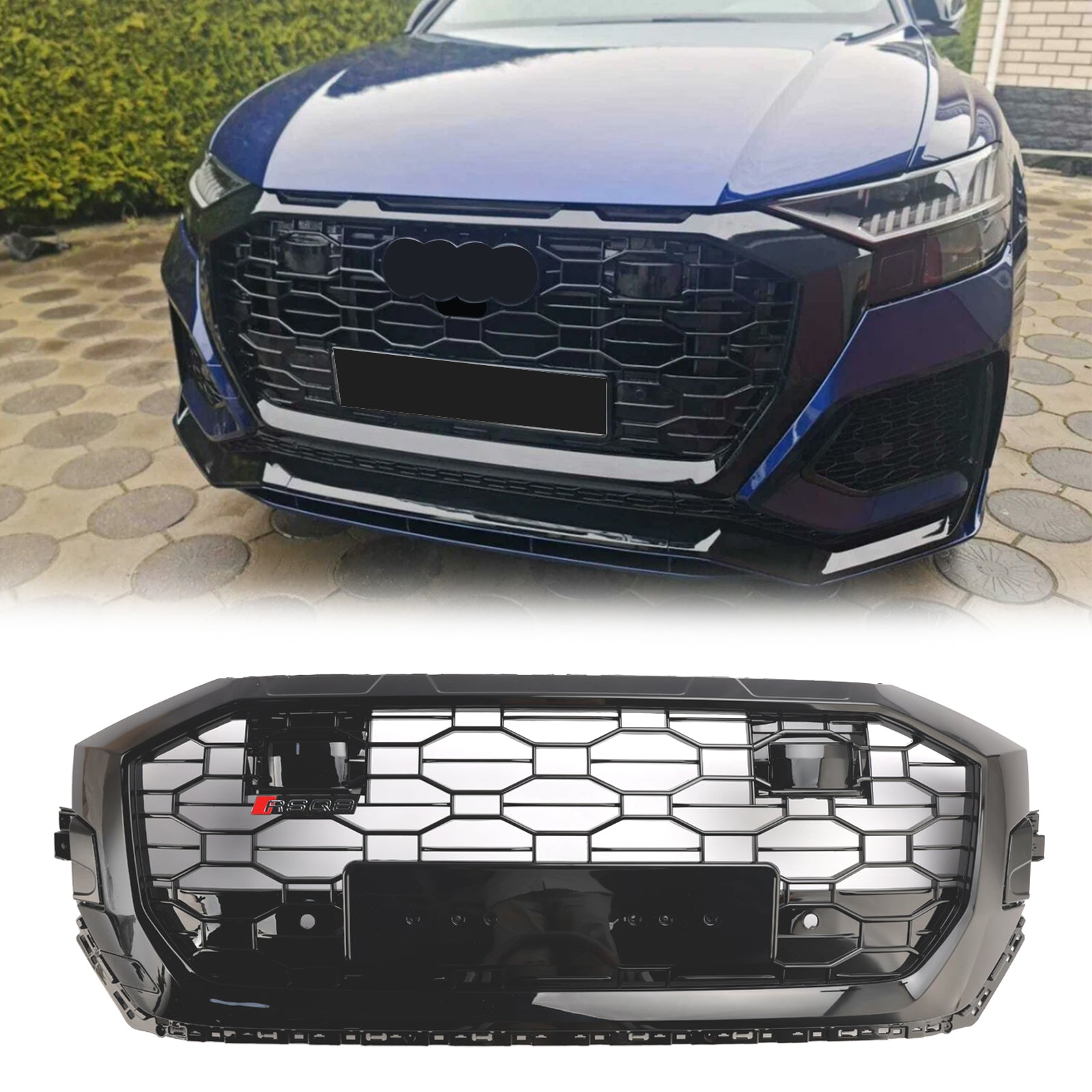 Parrilla delantera de malla tipo panal estilo RSQ8 para Audi Q8 SQ8 2019-2023, color negro brillante