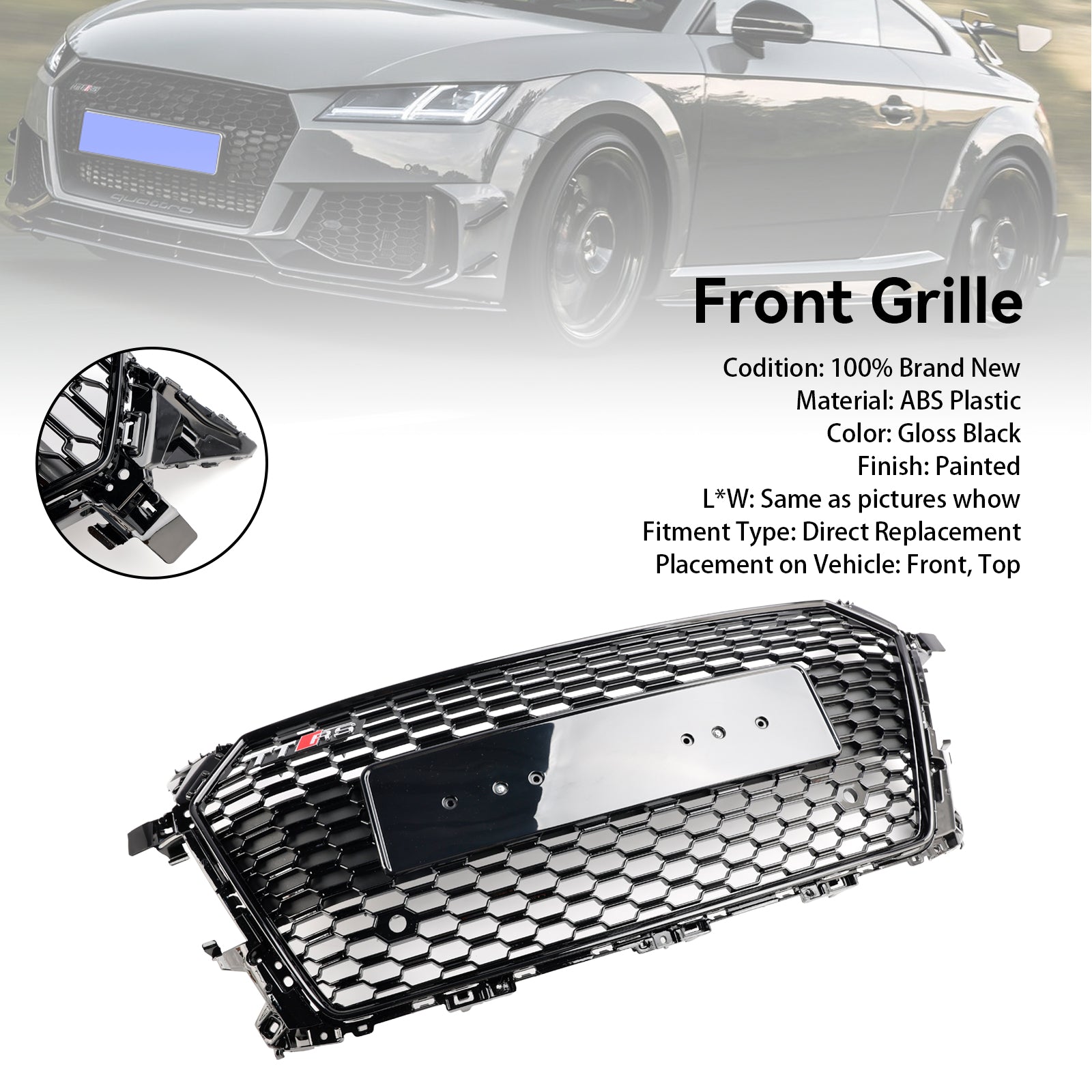 Parrilla delantera tipo panal de abeja estilo RS para Audi TT TTS MK3 FV 8S 2014-2023, color negro brillante