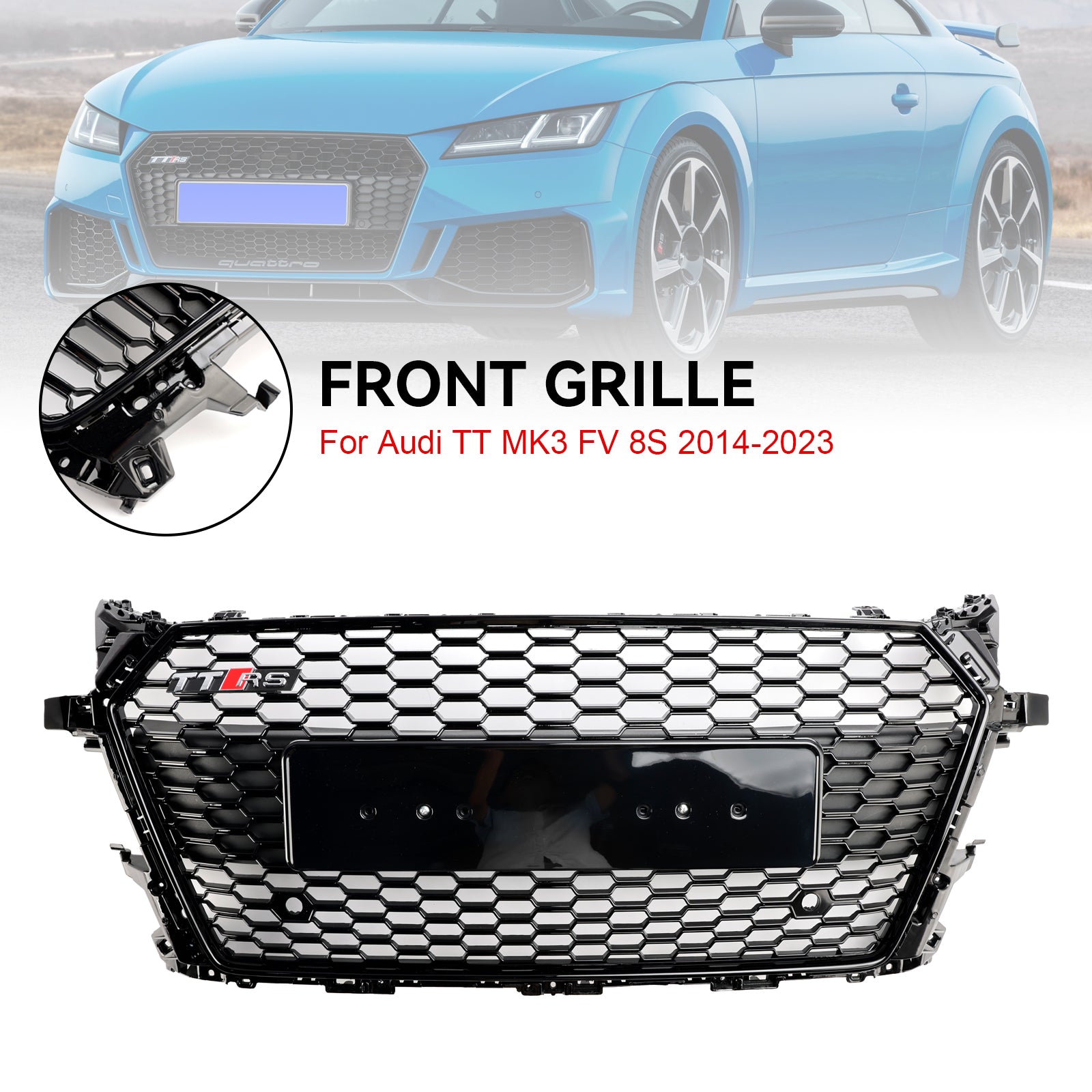 Parrilla delantera tipo panal de abeja estilo RS para Audi TT TTS MK3 FV 8S 2014-2023, color negro brillante