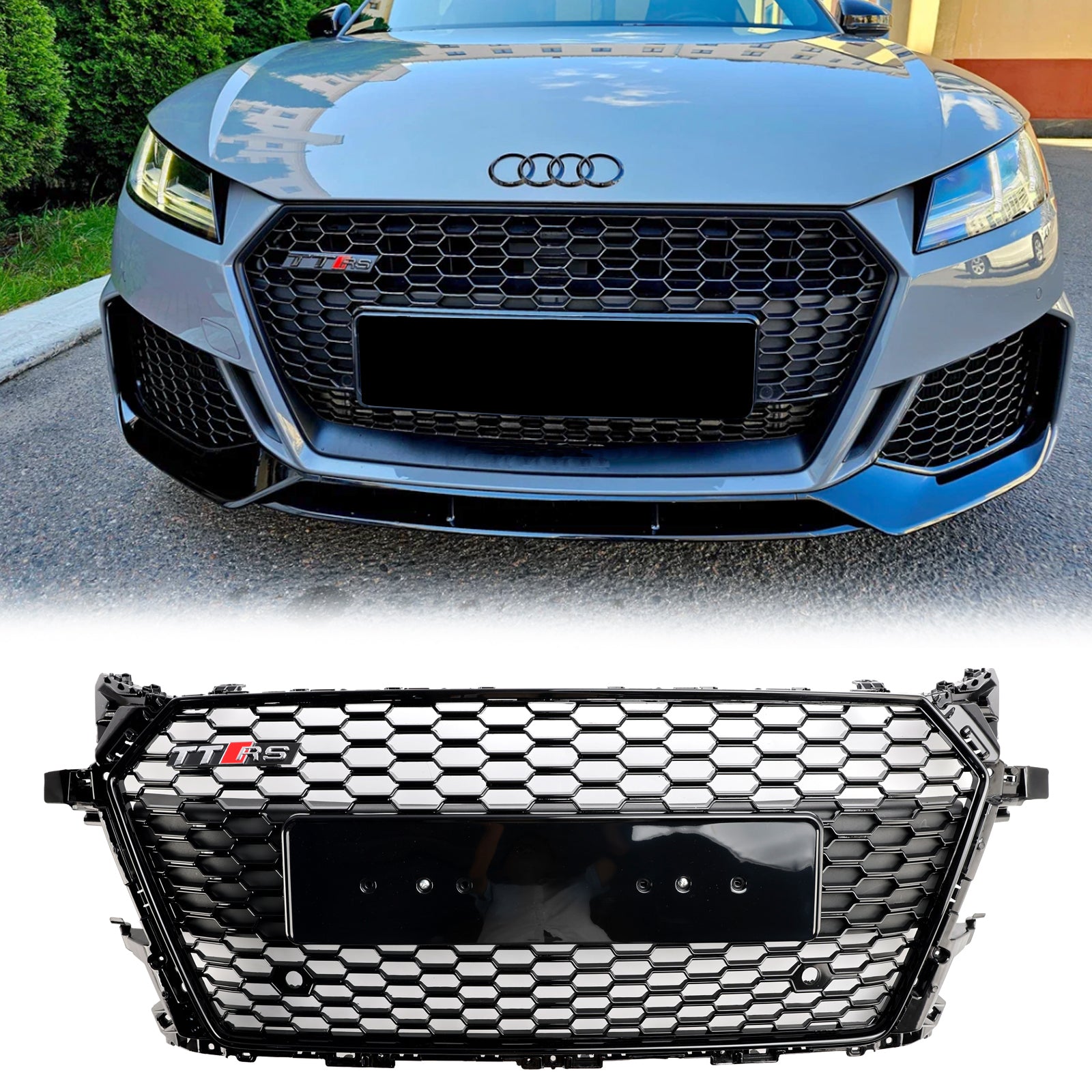 Parrilla delantera tipo panal de abeja estilo RS para Audi TT TTS MK3 FV 8S 2014-2023, color negro brillante