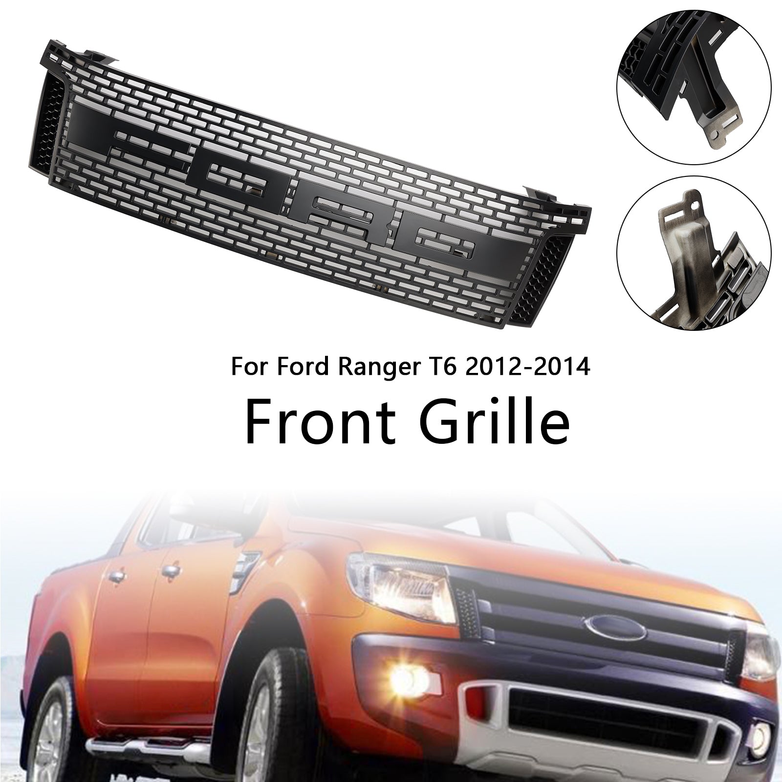 Grille de pare-chocs avant style Raptor Ford Ranger T6 PX1 2012-2014 Grille noire mate avec LED