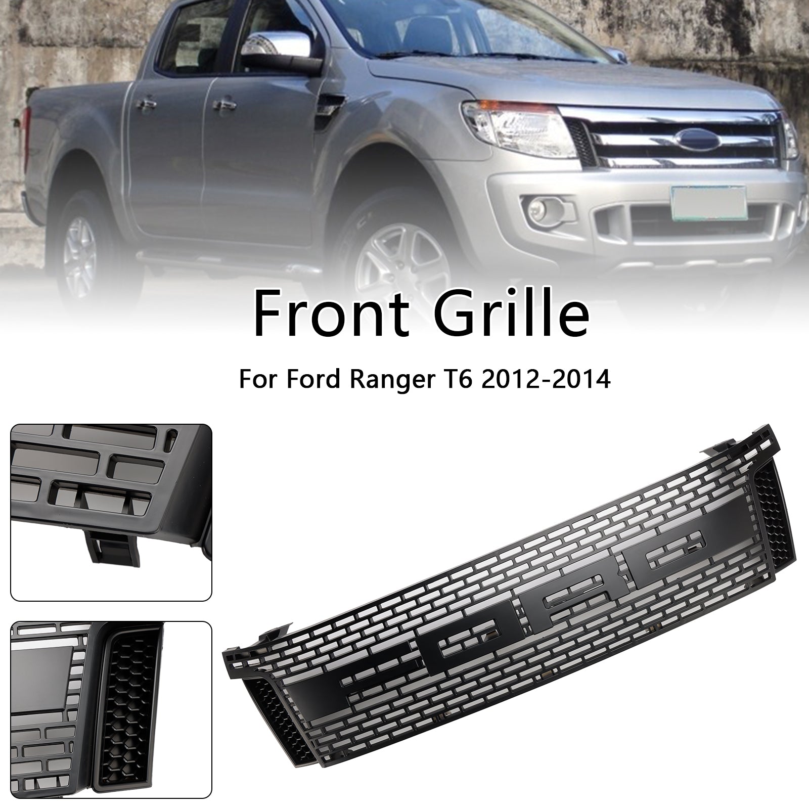 Grille de pare-chocs avant style Raptor Ford Ranger T6 PX1 2012-2014 Grille noire mate avec LED