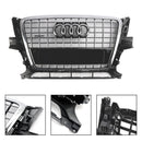 2009-2012 Audi Q5 / SQ5 Front Grille Chrome Slat Style Quattro Bumper Replacement Grill W/ Ring Emblem-5