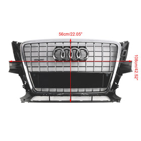 2009-2012 Audi Q5 / SQ5 Front Grille Chrome Slat Style Quattro Bumper Replacement Grill W/ Ring Emblem - 0
