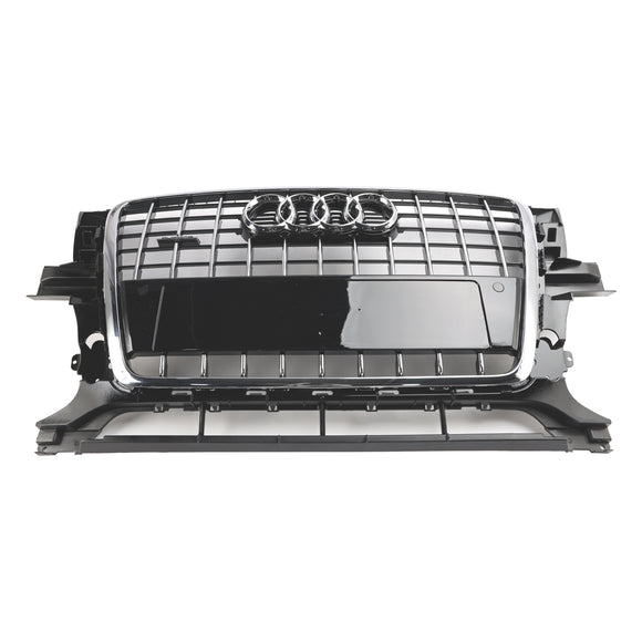 2009-2012 Audi Q5 / SQ5 Front Grille Chrome Slat Style Quattro Bumper Replacement Grill W/ Ring Emblem